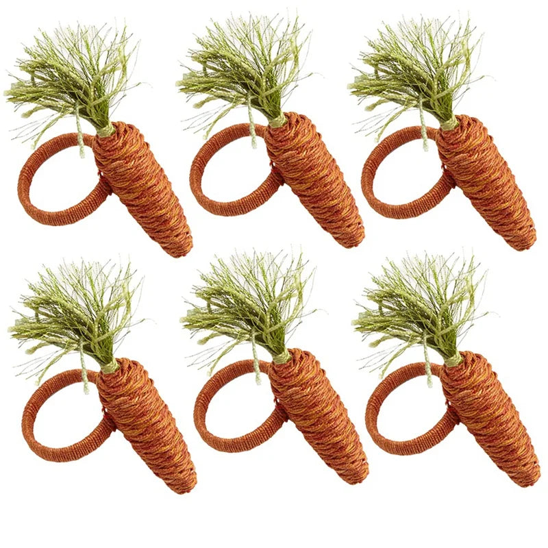 6PCS Easter Carrot Napkin Ring Cotton And Linen Rustic Hand Woven Napkin Buckles Easter Napkin Ring Holder