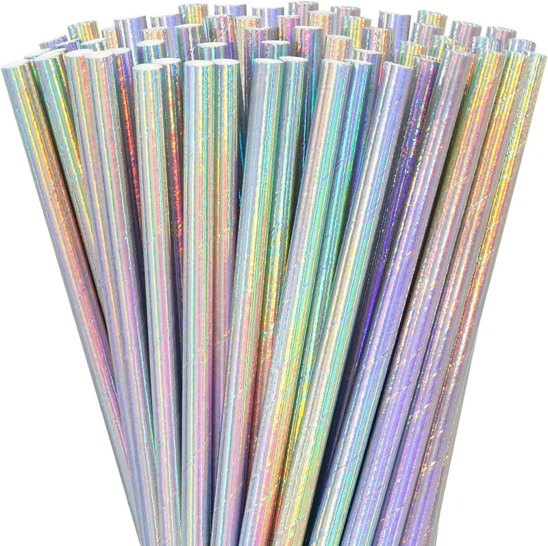 Iridescent Disposable Drinking Party Paper Straws Biodegradable Cocktail Straws For Birthday Party Supplies Baby shower Wedding