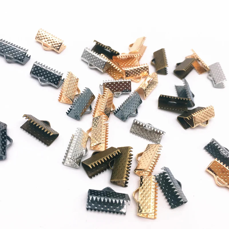 50pcs 10mm Metal Crimp End Fold Over Clasps Cord End Clips KC Gold /dull Silver/Bronze/silver/GunBlack Plated DIY Jewelry Making