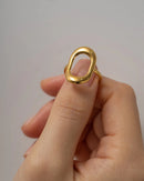 Youthway Metal Cutout Geometric Rectangular 18k Gold Plated Ring Texture Waterproof Jewelry for Women