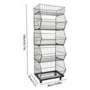 5-Tier Retail Display Rack Black 100kg Total Capacity  Fruit Vegetable Snack Basket for Home, Market/Grocery Use