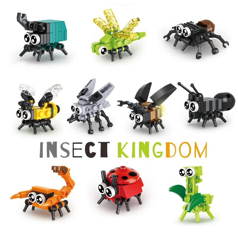 10Pcs Small Insect Assembly Block Animal Insect Puzzle Education Toys Tabletop Ornaments Boys Girl Building Block Toys Gift