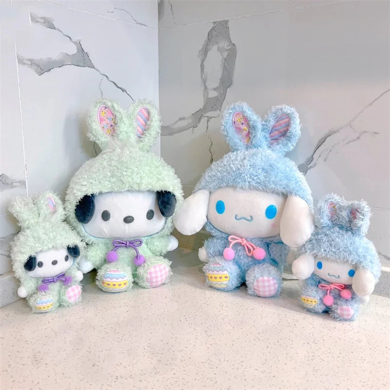 Easter Cute Hellokitty Kuromi Melody Cinnamoroll  Pochacco Turn Into Rabbit Plush Toys Cartoon Lovely Stuffed Dolls For Holiday