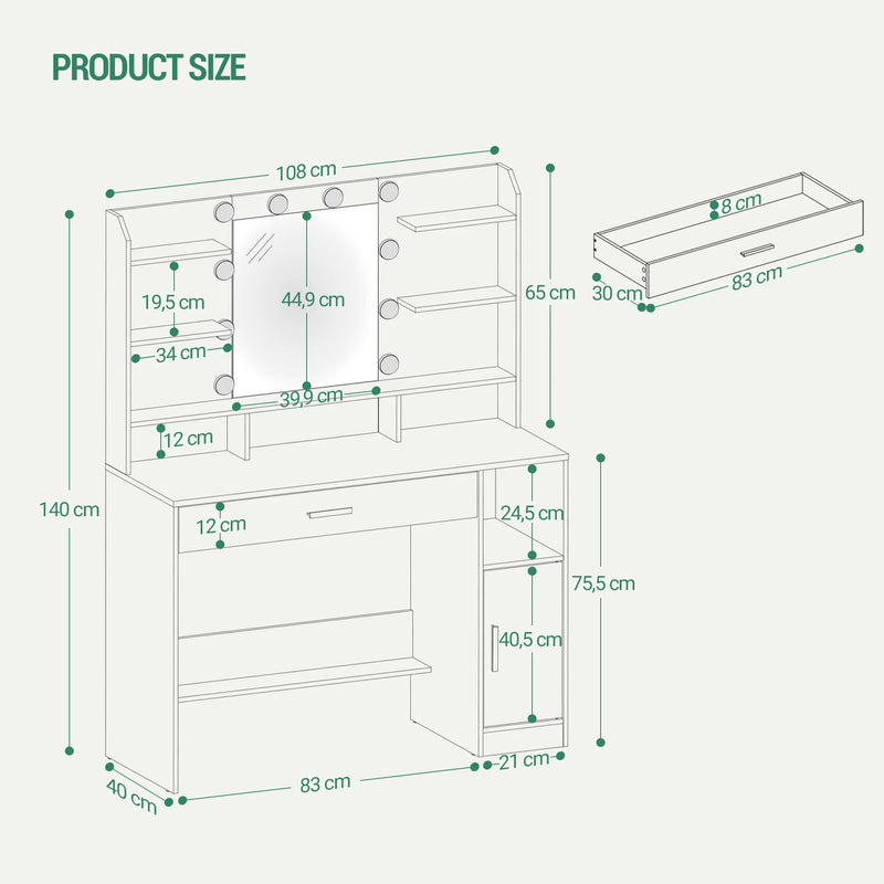 Hzuaneri Hzuaneri Bedside Table set of 2, with Charging Station,  Side Table with LED Lights, 1 Open Compartment and 2 Drawers