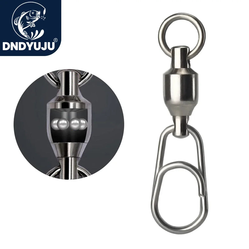 DNDYUJU 20pcs Fishing Bearing Rolling Swivels Stainless Steel Oval Split Rings Hooked Snap Fishing Lure Connector Accessories