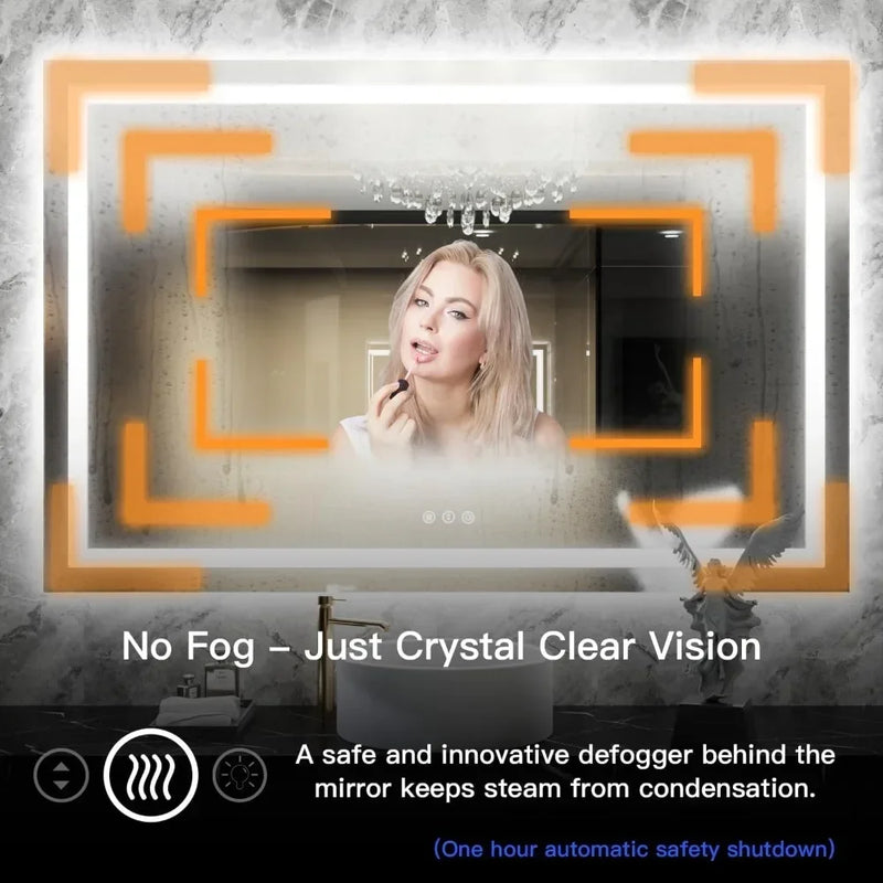 LED Light, Anti-Fog Vanity Mirror Dimmable Led Makeup with Memory Function Mirror Glass Shatter-Proof