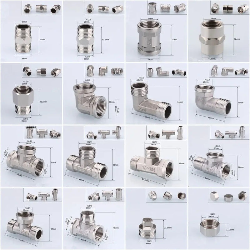 1/2" 3/4" BSP Female Male Thread Tee Type Reducing Stainless steel Elbow Butt joint adapter Adapter Coupler Plumbing fittings