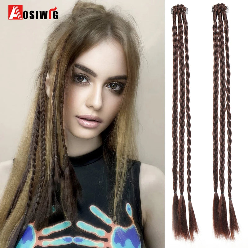 Braid Clip in Hair Extensions 2Pcs Braids Long Synthetic Ponytail Hairpieces For Women Girls Daily Christmas Cosplay