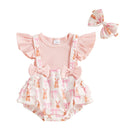 Adorable Toddler Easter Dress with Bunny Print Ruffled Sleeves Matching Headband and Bow Detail - 2 Piece Spring Ensemble