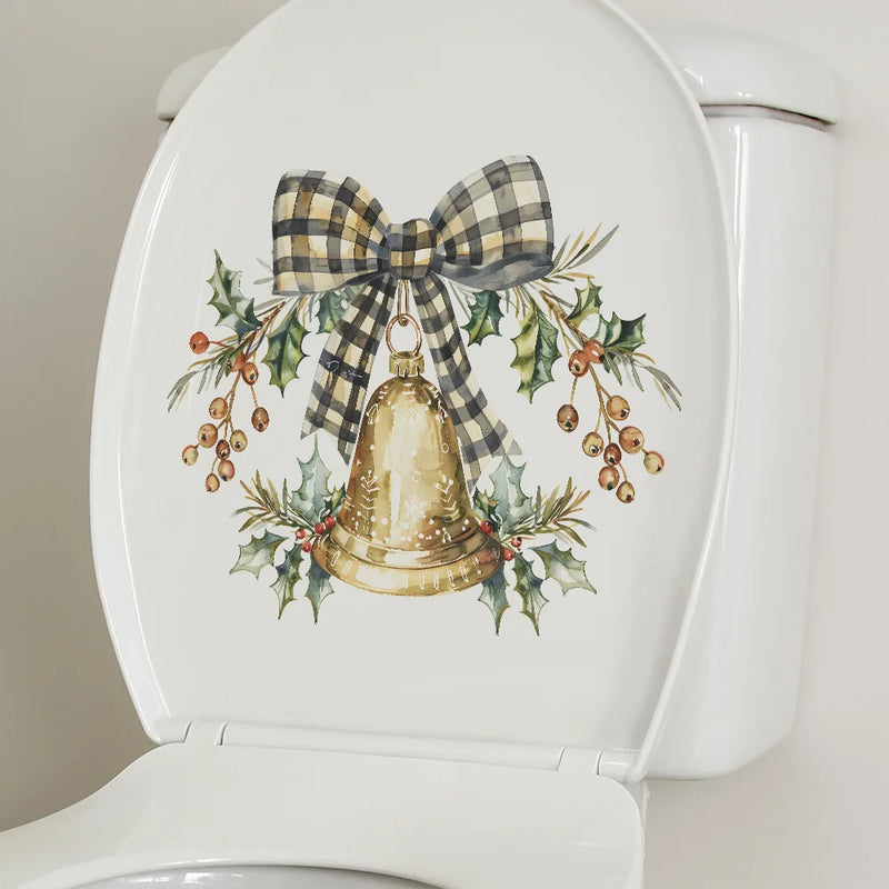 Creative Bow Bell Christmas Wall Stickers BathroomToilet Decoration Mural Room Cupboard Festival Home Decor Self-adhesive Decals