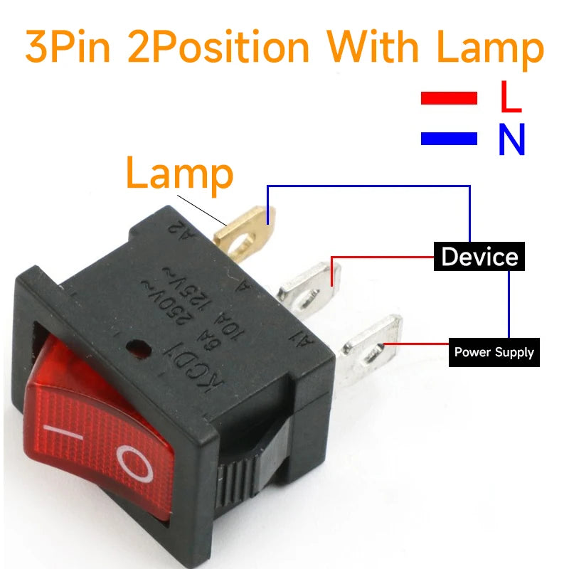 5 PCS/LOT 12Models KCD1 Series  21*15mm 3/4/6Pin Boat Car Rocker Switches 6A/250VAC 10A/125V AC With Red Green Lamp Switch