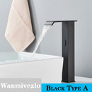 Smart Sensor Bathroom Basin Faucet Intelligent Black Automatic Sense Brass Cold Hot Water Mixer Waterfall Crane Deck Mount