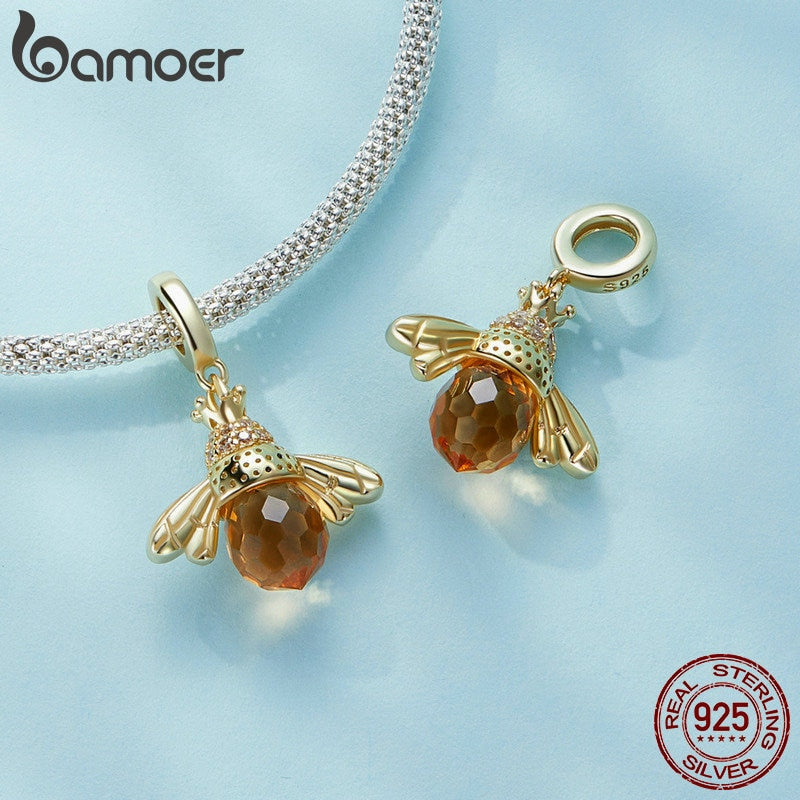 BAMOER Classic New 925 Sterling Silver Orange Wing Animal Bee Pendants fit  Bracelet for Women Accessories SCC035