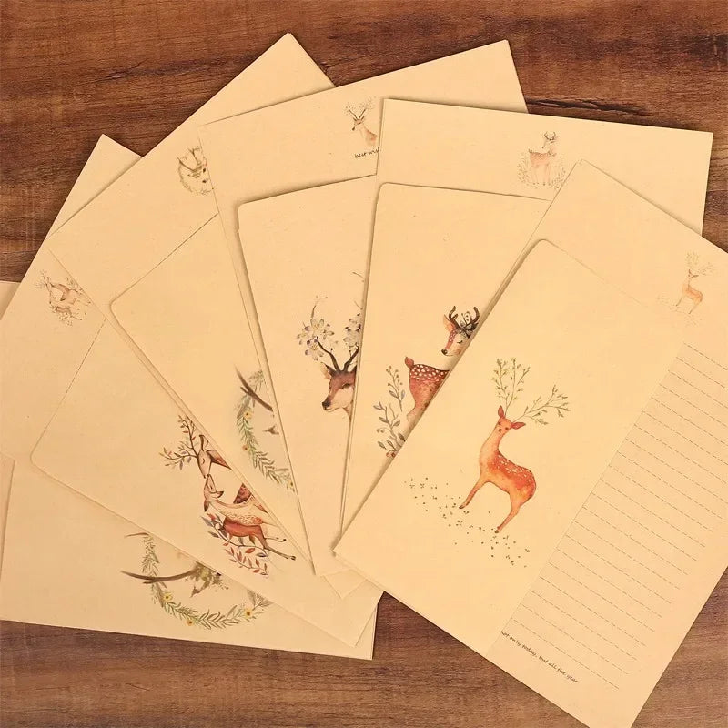 10pcs Vintage Deer Animal Paper Envelope Deer Painted Paper Party Favor Gift Kraft Bag Scrapbook Envelope Letter Paper Envelope