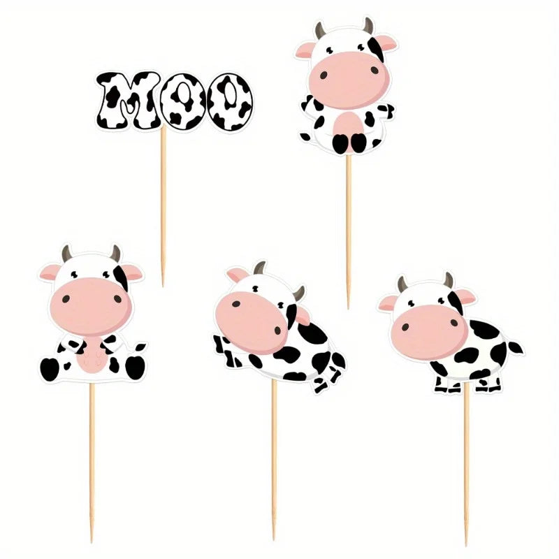 10Pcs Cow Cupcake Toppers Glitter Farm Animals Moo cake Picks for Cow Theme Baby Shower Birthday Party Cake Decorations Supplies