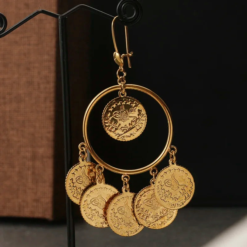 New Copper Coin Earrings Muslim Islamic Drop Earring for Women Jewelry Ancient Coin Arab Ethnic Earrings Dangle