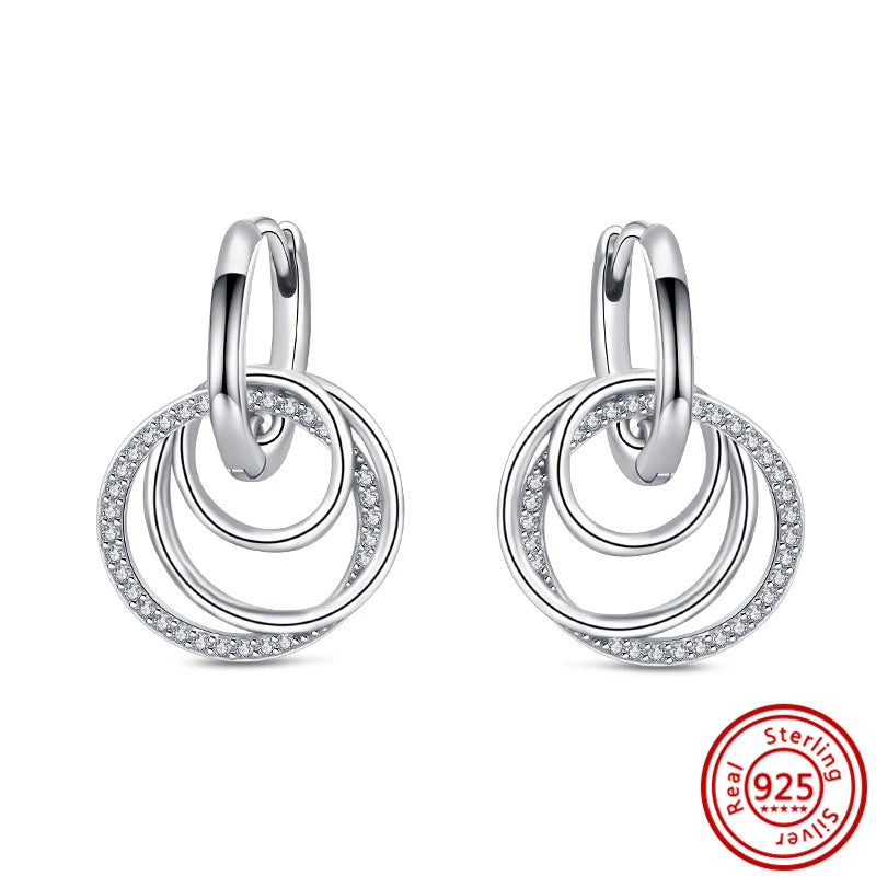 Hot 925 Sterling Silver Charm Double Hoop Eternal Heart Earrings Women Fashion Pendant Sparkling Pavé Stud Earrings Jewelry Gift