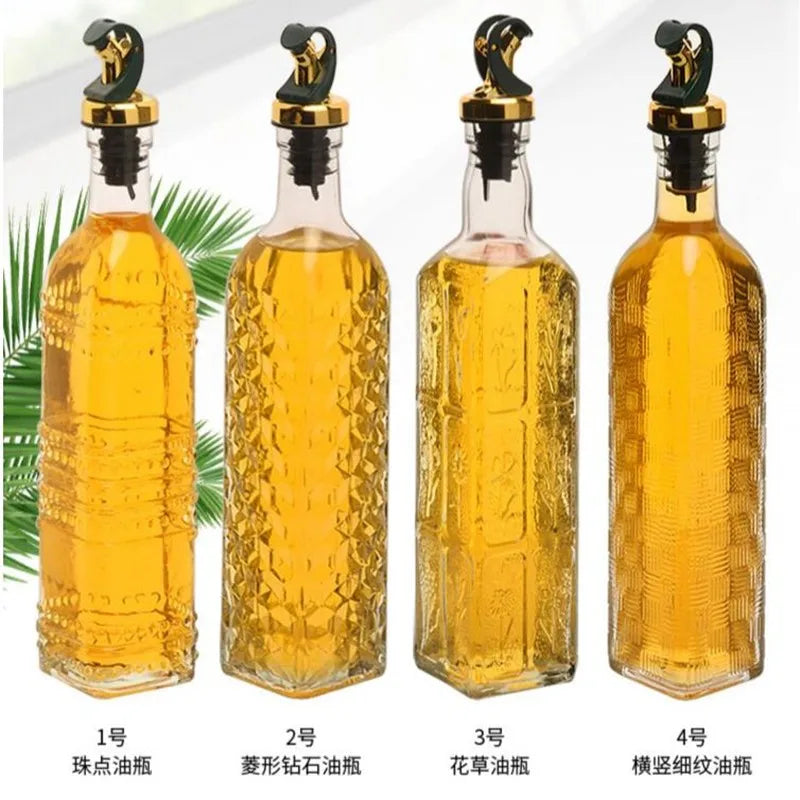 Transparent Glass Olive Oil Bottle, Leakproof, Kitchen Seasoning, Soy Sauce, Vinegar Press Type, Cruet Barbecue Bottle, 500ml