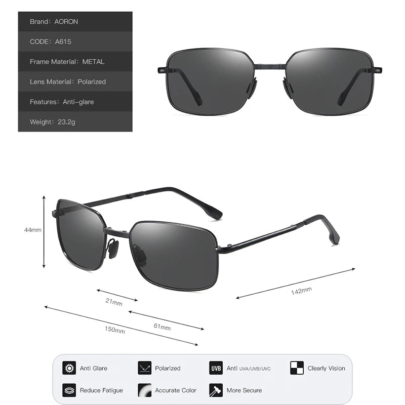 AORON Folding Polarized Sunglasses Men and Women Fashion Rectangular Classic Sunglasses Metal Frame UV-Resistant Sun Glasses