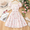 New Children Dress Teen Girl Clothes 8 9 10 11 12 Years Old Summer Flower Pink Short Sleeve Birthday Party Kids Princess Dresses