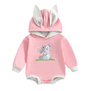 Adorable Baby Easter Bunny Hooded Romper with Long Sleeves and Embroidered Letter Detail for Infant Girls