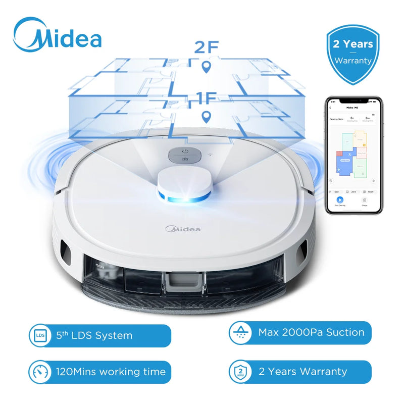 Midea M6 LDS Robot Home Appliance 2000Pa Suction Auto Charge Sweeping Mopping for Floor Carpet  APP Control Smart Robotic
