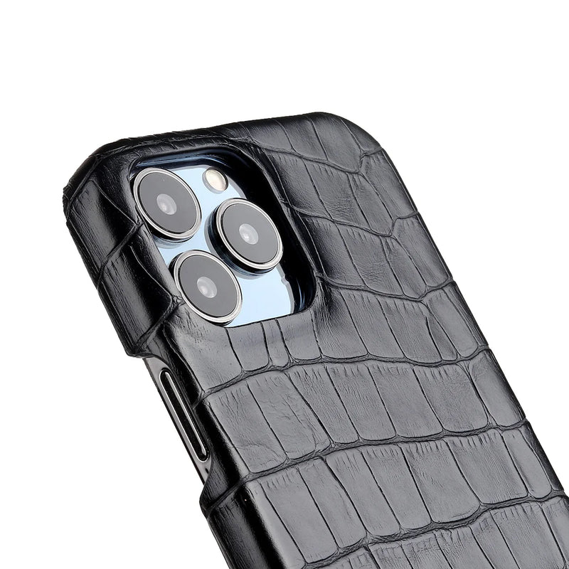 Crocodile Grain Leather Case For iPhone 16 15 13 14 11 12 Pro Max 13 Mini XR X XS Suede Lining Hard PC Shockproof Cover