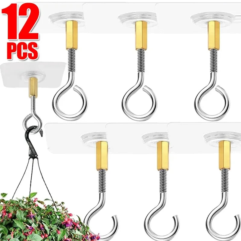 Ceiling Hooks Self-Adhesive Outdoor Garden Planter Flower Pot Hanging Bracket Hook Heavy Duty Wall Mounted Hanging Basket Hooks