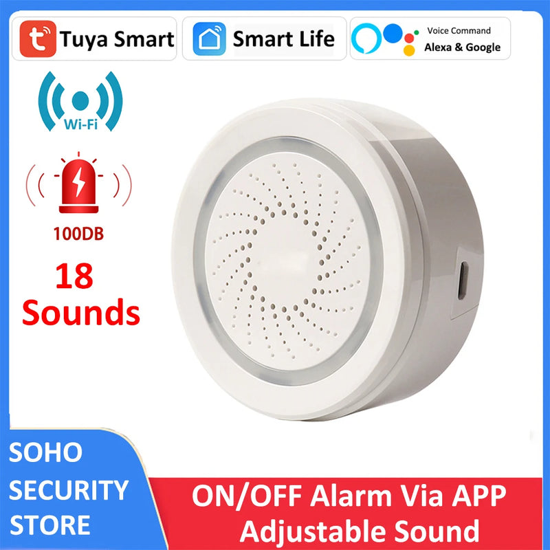 Tuya Smart Life WiFi USB 100DB Siren Alarm Detector Wireless Sound Light Alert PIR Door Sensor Linkage Scenario Set Alexa Google