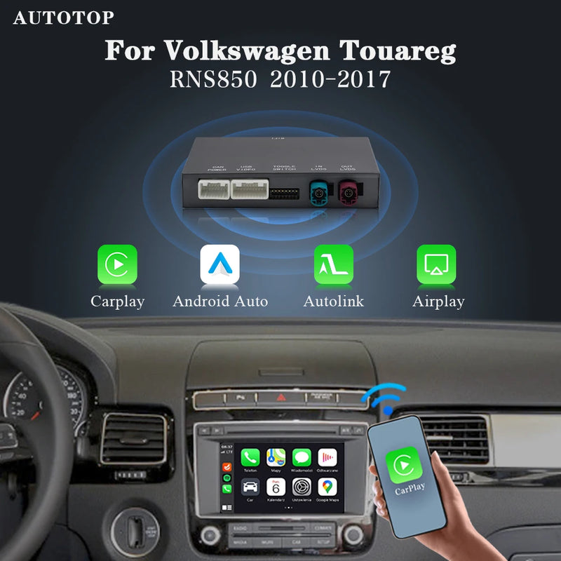 AUTOTOP Car Modification Module Wireless Carplay Android Auto For Volkswagen Touareg RNS850 2011-2015 Voice Control Mirror Link