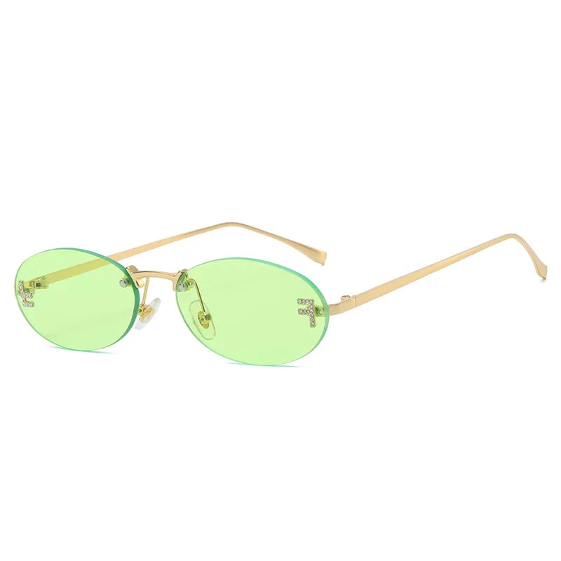 Zilead Fashion Women Sunglasses Luxury Diamond Rimless Gradient Sun Eyewear Retro Y2K Oval UV400 Shaded Outdoor Sunglasses Gafas