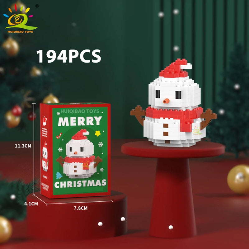 HUIQIBAO Christmas Tree Train Santa Claus Model Micro Building Blocks Elk Elves Snowman Mini Bricks Xmas Gifts Toys for Children