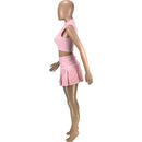 Fashion Baseball Tennis Pleated Skirt Outfit Summer Women's Sportswear Skinny Sleeveless Tank Crop Top And Skirt Two Piece Set