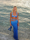 3 Pcs Swimwear Blue Bikini Swimsuit with Skirt Halter Swimwear Women Brazilian Bikini Bathing Suit A Line Skirt Summer Female