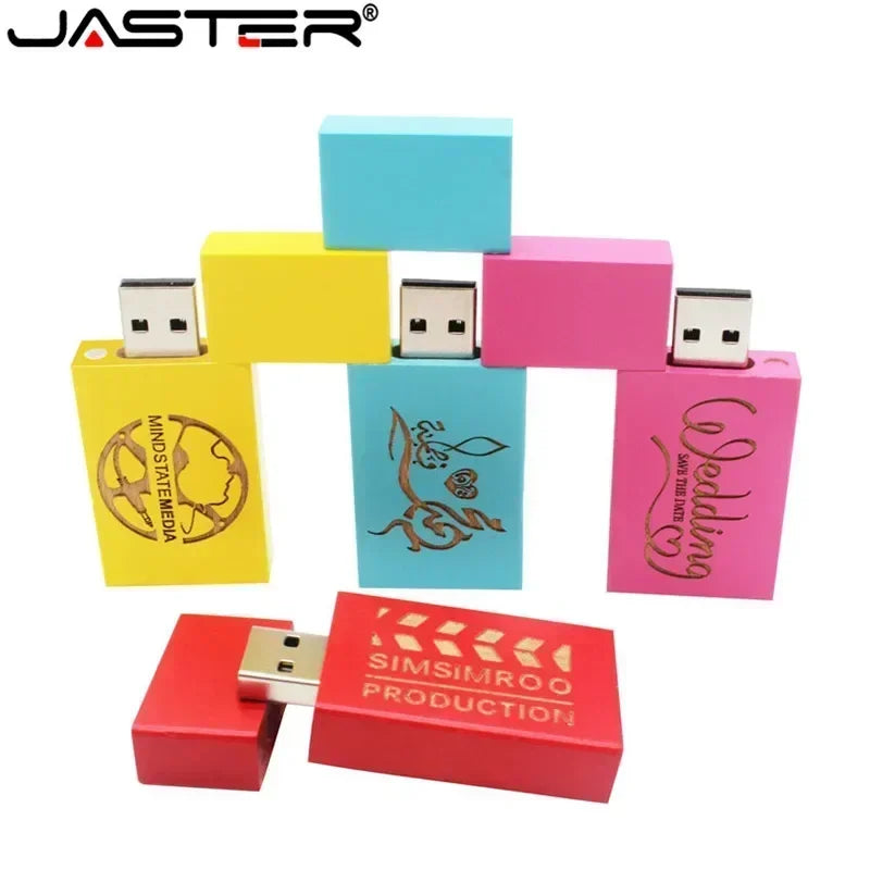 JASTER LOGO Personality Wooden Colorful Block USB Flash Drive Creative Gift U Disk Pendrive 4G 16GB 32GB 64GB Wood Memory Stick