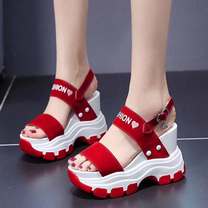 Moipheng Platform Sandals Women 2023 New Summer Chunky High Heels Female Wedges Shoes for Women Fish Toe Red Sandalia Feminina