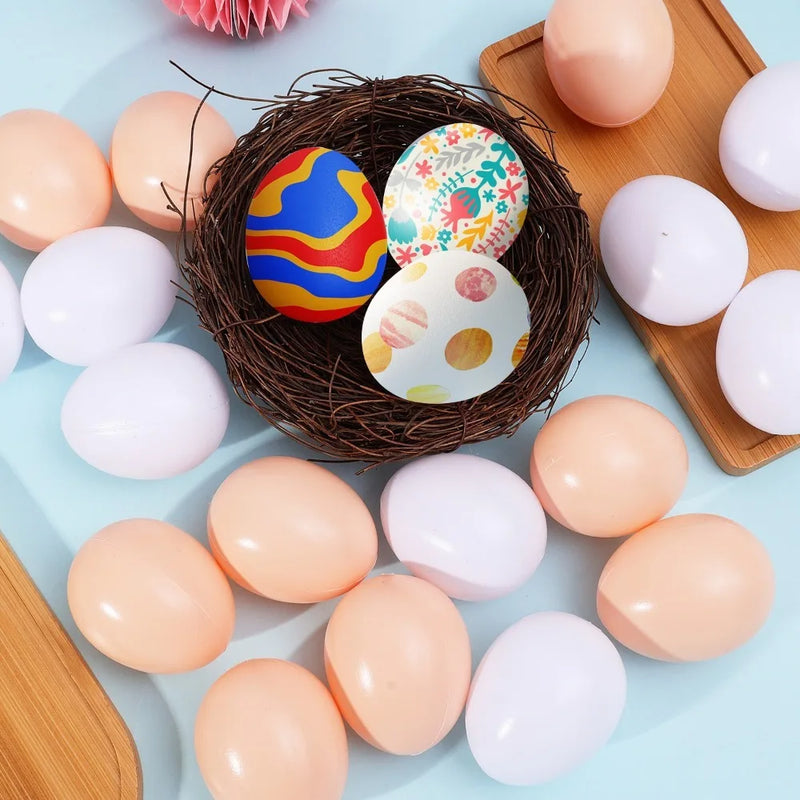 60/10PCS Plastic Simulation Eggs Easter DIY Painted Eggs Happy Eatser Fake Eggs Home Festive Party Decor Supplies Kids Gift Toys