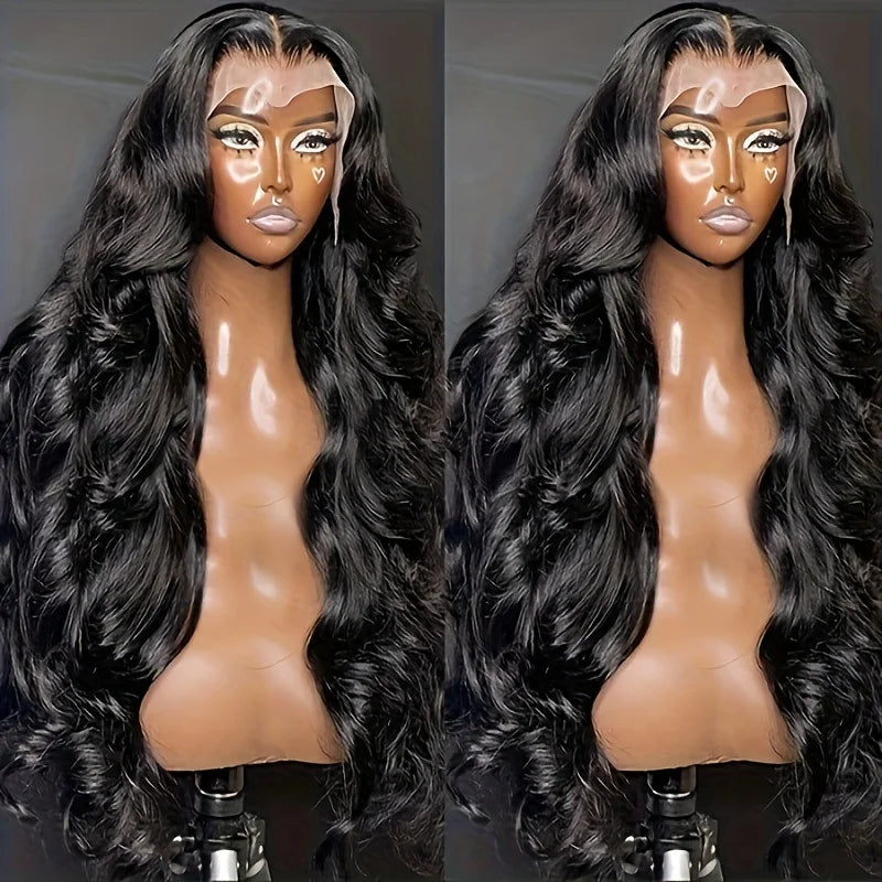 Natural Black 13x6 Body Wave 180% Density Frontal Wig Brazilian Remy Hair wig HD Transparent Lace 100% Human Hair Wig For Women