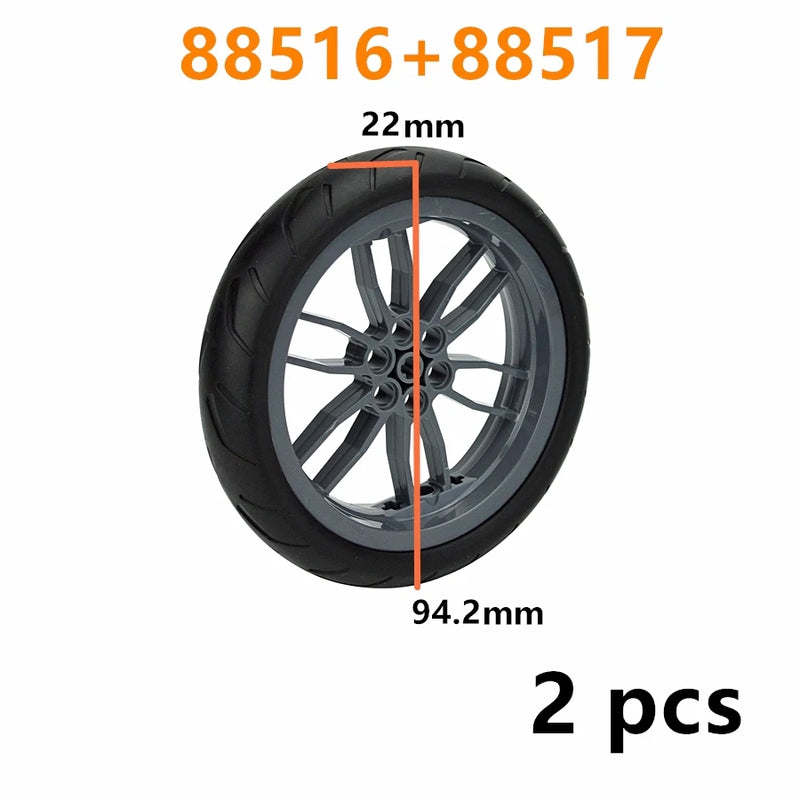 2Pcs MOC Building Block Motorcycle Tyre & Motorcycle Rim Technical Part Brick Wheel Hub Compatible with 88517 11957  Cars Toy