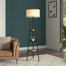 Round Shelf Floor Lamp with Fabric Lampshade