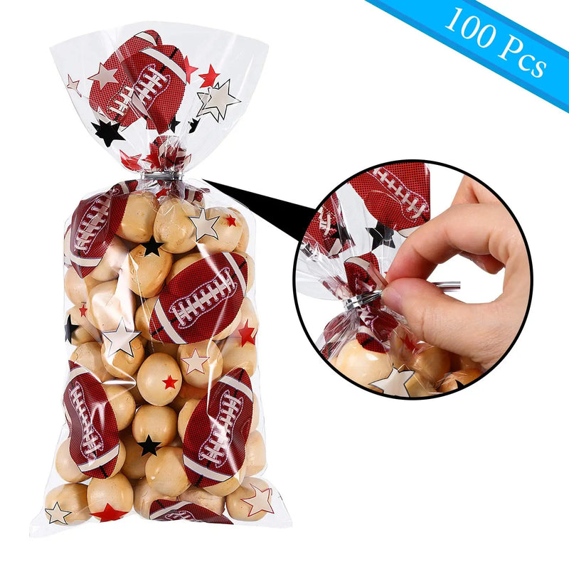 25/50pcs Football Treat Cellophane Bags Soccer Candy Favor Bags Sports Theme Birthday Party Decor Goody Bags with Twist Ties