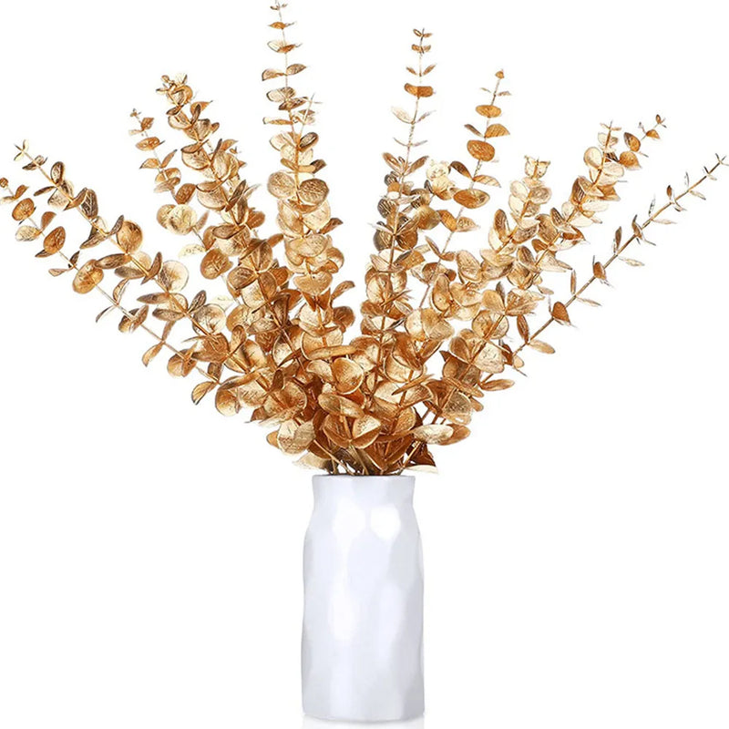 6pcs/Lot Artificial Gold Eucalyptus Branch Stem for Wedding Flower Arrangement Greenery Home Decoration Artificial Plants