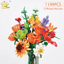 HUIQIBAO MOC Flower Model Building Blocks 3D Bouquet Plants Sunflower Rose Bricks Kits Children DIY Educational Toys Home Decor