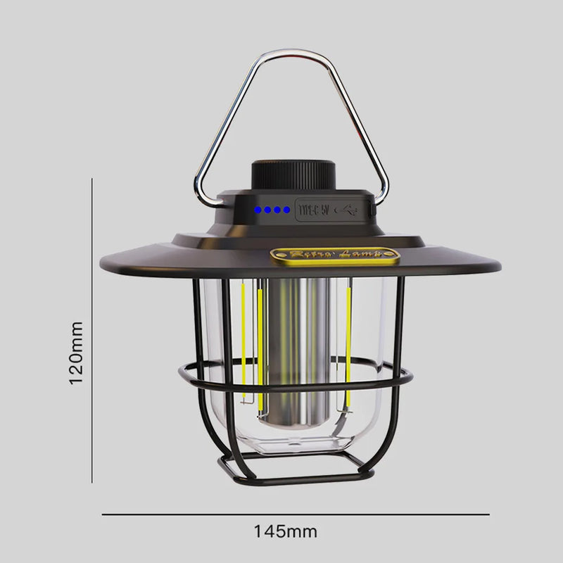 LED Camping Light Retro Hanging Tent Lamp Waterproof Retro Camping Lantern Stepless Dimmable 4500mAh Rechargeable Emergency Lamp