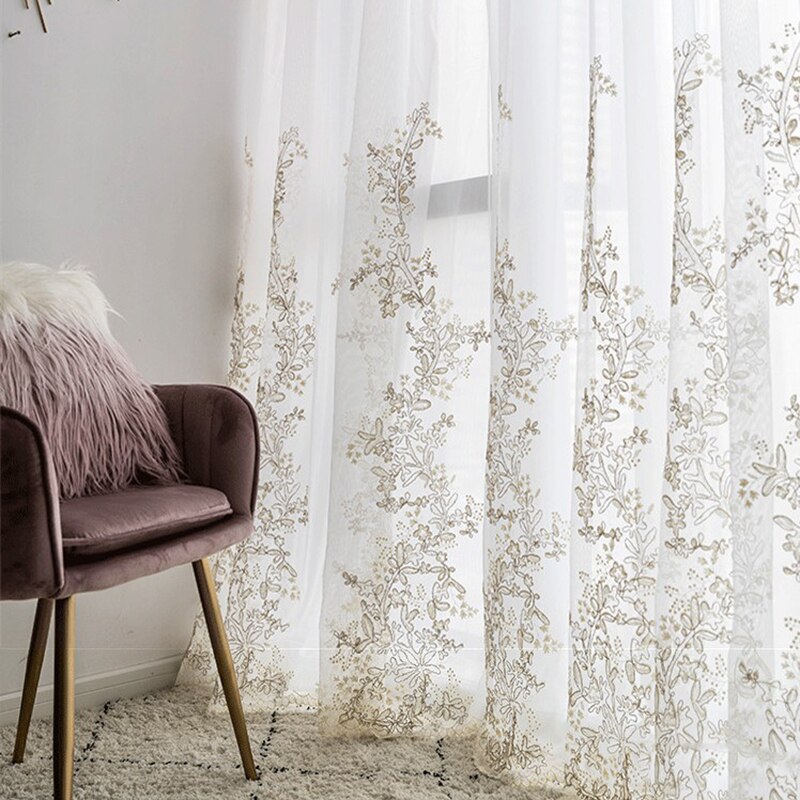 Luxury Embroidered Tulle Curtains for Bedroom Embossed Floral Romantic Sheer Delicate Rustic Window Treamnet Drapes m201C