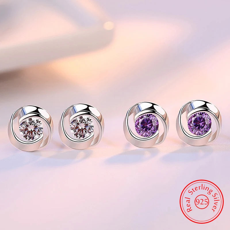 Genuine 925 Sterling Silver Woman's High Quality Fashion Jewelry Spiral Crystal Stud Earrings XY0227