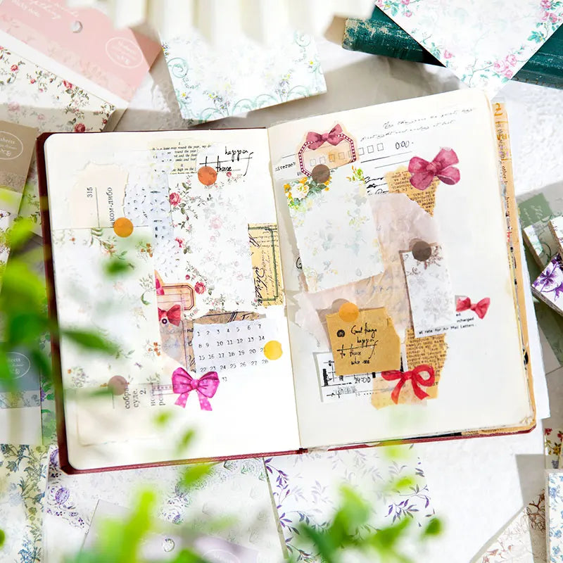 50Pcs Memo Flowers Pad Material Paper Stamped Bottoming Notebooks Sticky Notes Writing Decorative Scrapbook 110*77MM