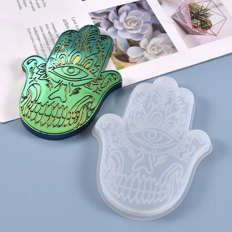 Fatima Lucky Hand Silicone Molds Hamasa Hand for Cement Incense Holder Tray Concrete Incense DIY Cement Bracket Crafts Moulds