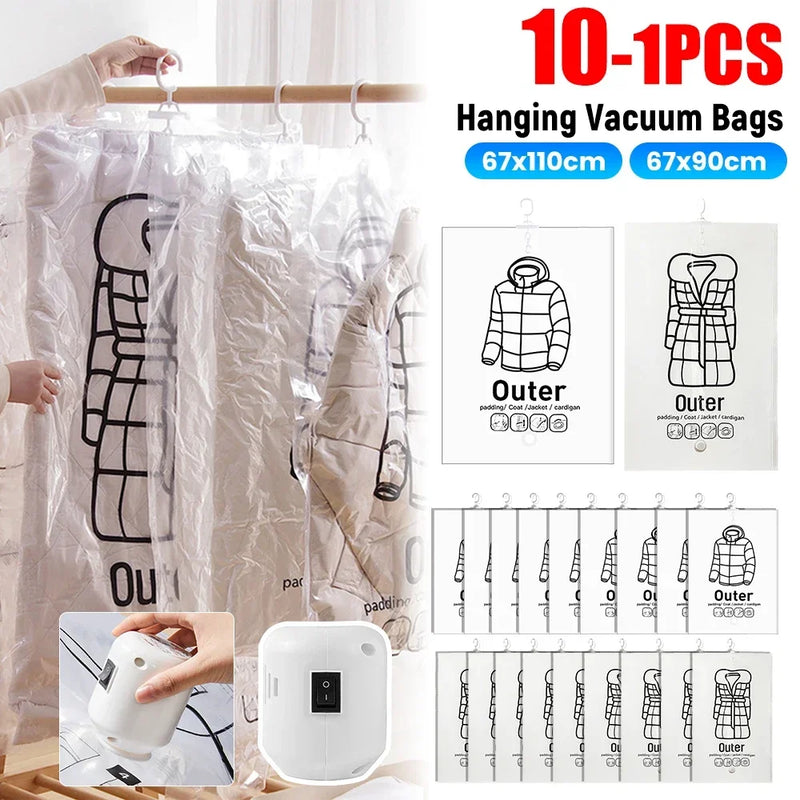 Hanging Vacuum Bags Space Saving Clothes Compression Storage Bag Reusable Empty Pump Bags Clothes Wardrobe Quilt Vacuum Pack