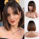 JONRENAU Middle Long Straight Hair with Bangs Ombre Brown to Blonde Wig Dark Roots Synthetic Wigs for Women Heat Resistance Hair